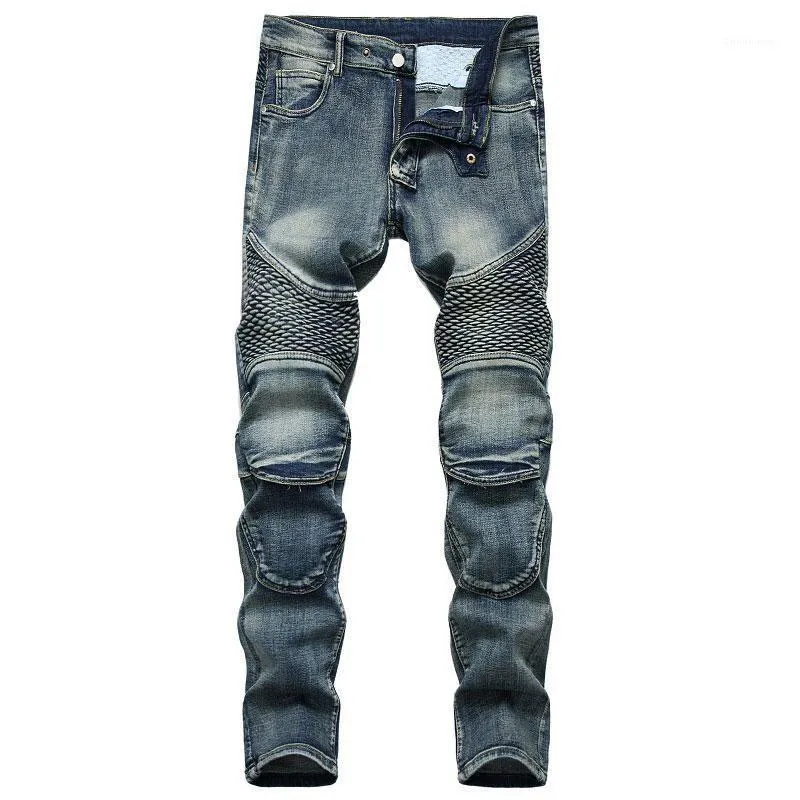 Jeans pour hommes 2022 marque hommes équitation genou pantalon rétro Vintage moto mince droite tendance Denim Homme