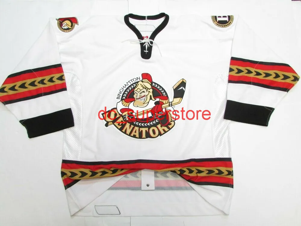 Stitched Custom Binghamton Senators Ahl White Hockey Jersey Lägg till några namnnummer Mens Barn Jersey XS-5XL