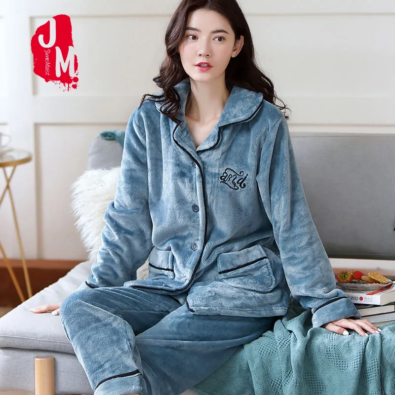 Womens Coral Fleece Flannel Pajama Set Thick Warm And Stylish