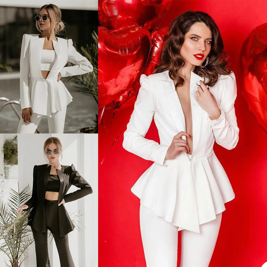 Nova Primavera Branca Mãe da Noiva Calça Terno Feminino Feminino Feminino para Festa à Noite Smoking Formal Vestuário de Trabalho para Casamento 2 peças