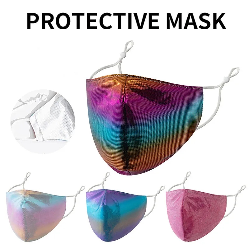Maschera per il viso di design per la riflessione all'aperto unisex per adulti Protezione solare nebbiosa Riflessione laser Maschera colorata Maschere per il viso alla moda traspirante