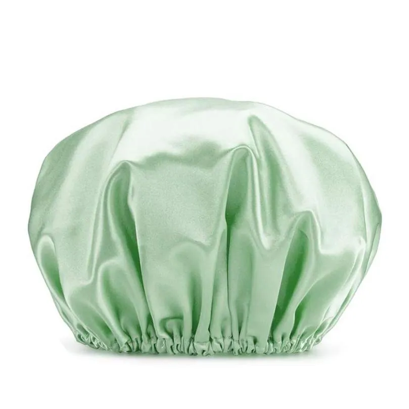 new thick shower satin hats bath shower caps hair cover double waterproof pure color kitchen shower caps