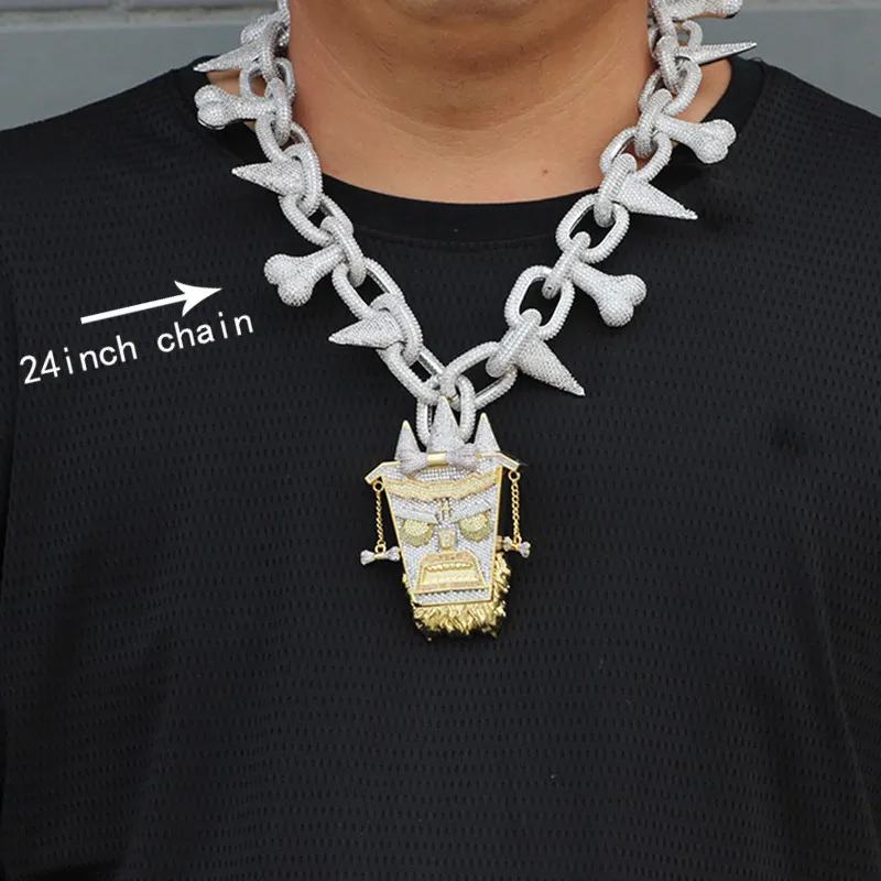 Trippie Redd Style Chain en iced out Hanger Punk Klinknagel Choker Bling Kubieke Zirkonia Heren Hiphop Ketting Sieraden Goud 2010132598