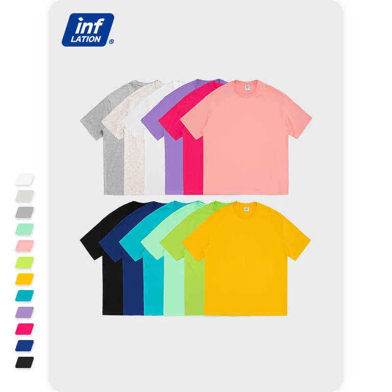 Inflation Plain 100% Bomull T-shirts Män Streetwear Multicolors Hip Hop Oversized T-shirt Unisex Basic Blank Short Sleeve Tees G1229