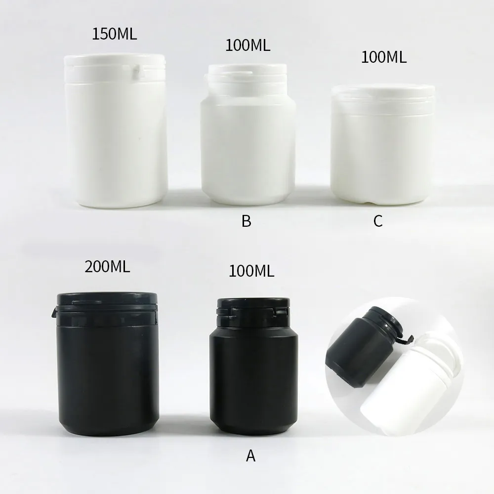 30 x 100 ml, 150 ml, 200 ml, feste, weiße HDPE-Tablettenflaschen für Medikamente, Kapseln, Behälterverpackung mit Originalitätsverschluss