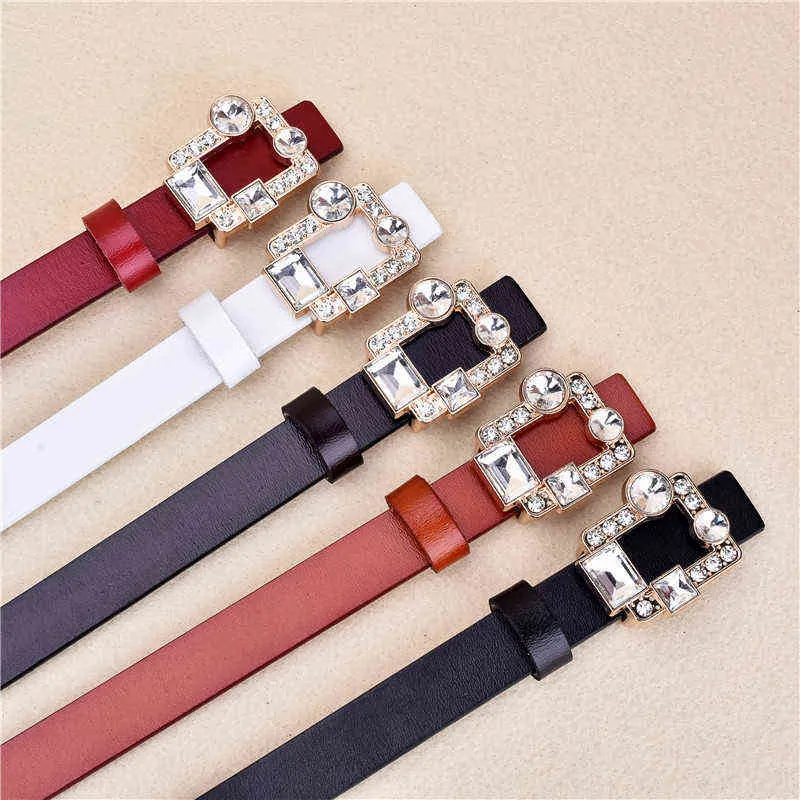 Fashion Belts for Women Ins Wind Korean Version Trend Rhinestone Genuine Leather Belts Casual All-match Women's Belt for Dress G220301