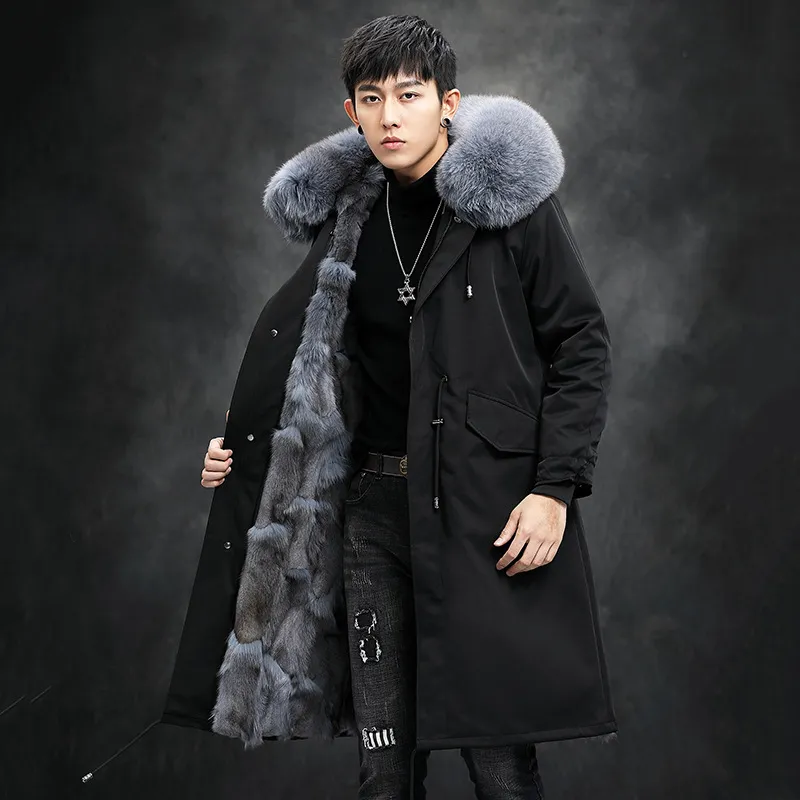 Real Fur Parka Coat Mężczyźni Wodoodporne Mężczyźni Parka Kurtka Zimowa Ciepłe Długie Futra Fox Coats Odzieży Śnieg Outdoor Płaszcz Dorywczo Topy 5xl