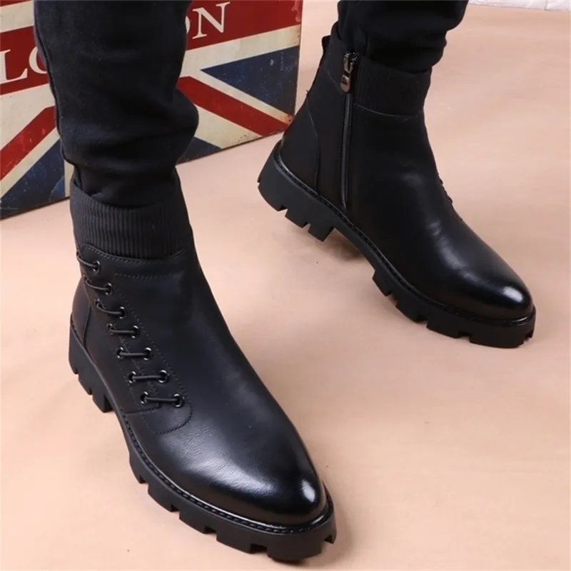 Diseñador de marca italiana para hombre Botas de vaquero de ocio Zapatos de plataforma de cuero natural Negro Otoño Invierno Bota de tobillo Botas cortas Hombre 220212