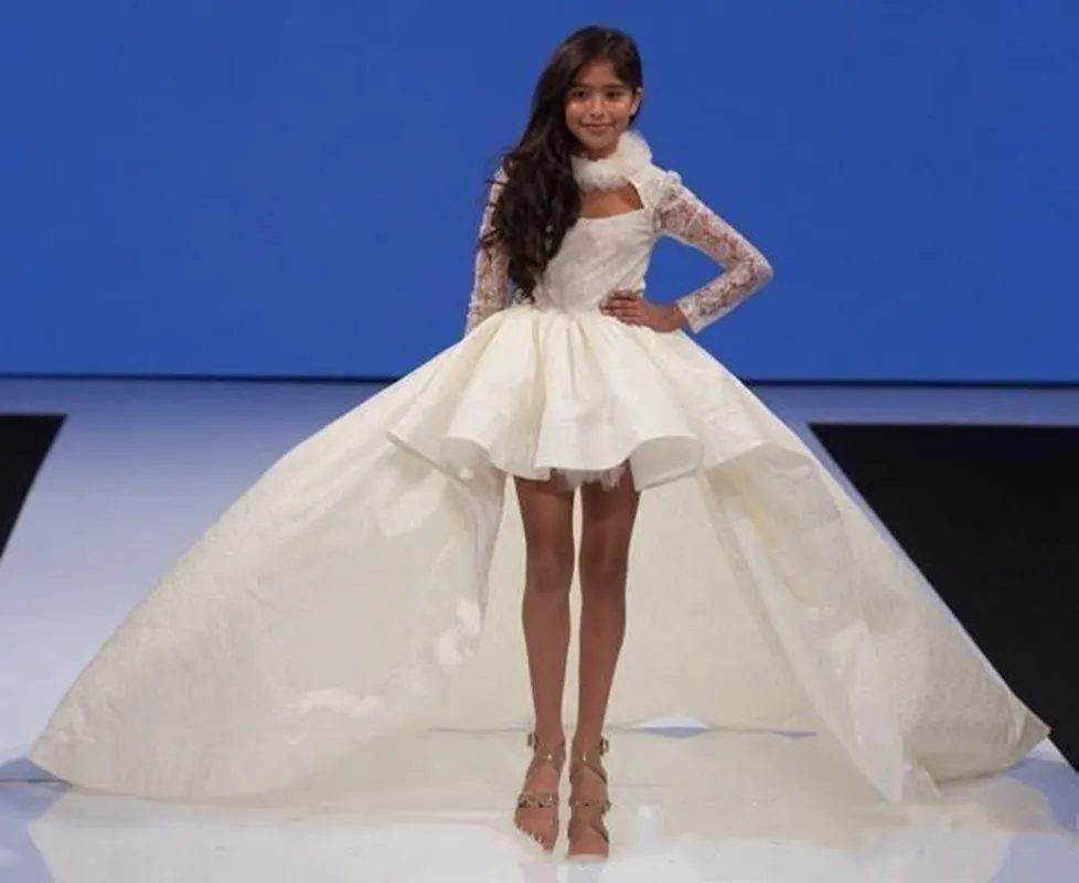 Детская свадьба для девочек принцесса цветочные девушки платья высокие низкие кружевные театрализованные платья с длинными рукавами