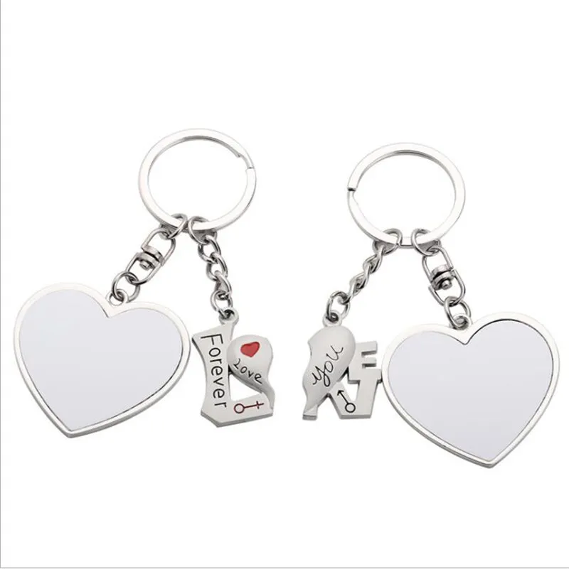 Sublimation Couple Keychain Favor Metal Letter Engraving Charm Heart-shaped Key Ring Romantic Valentine`s Day Gift