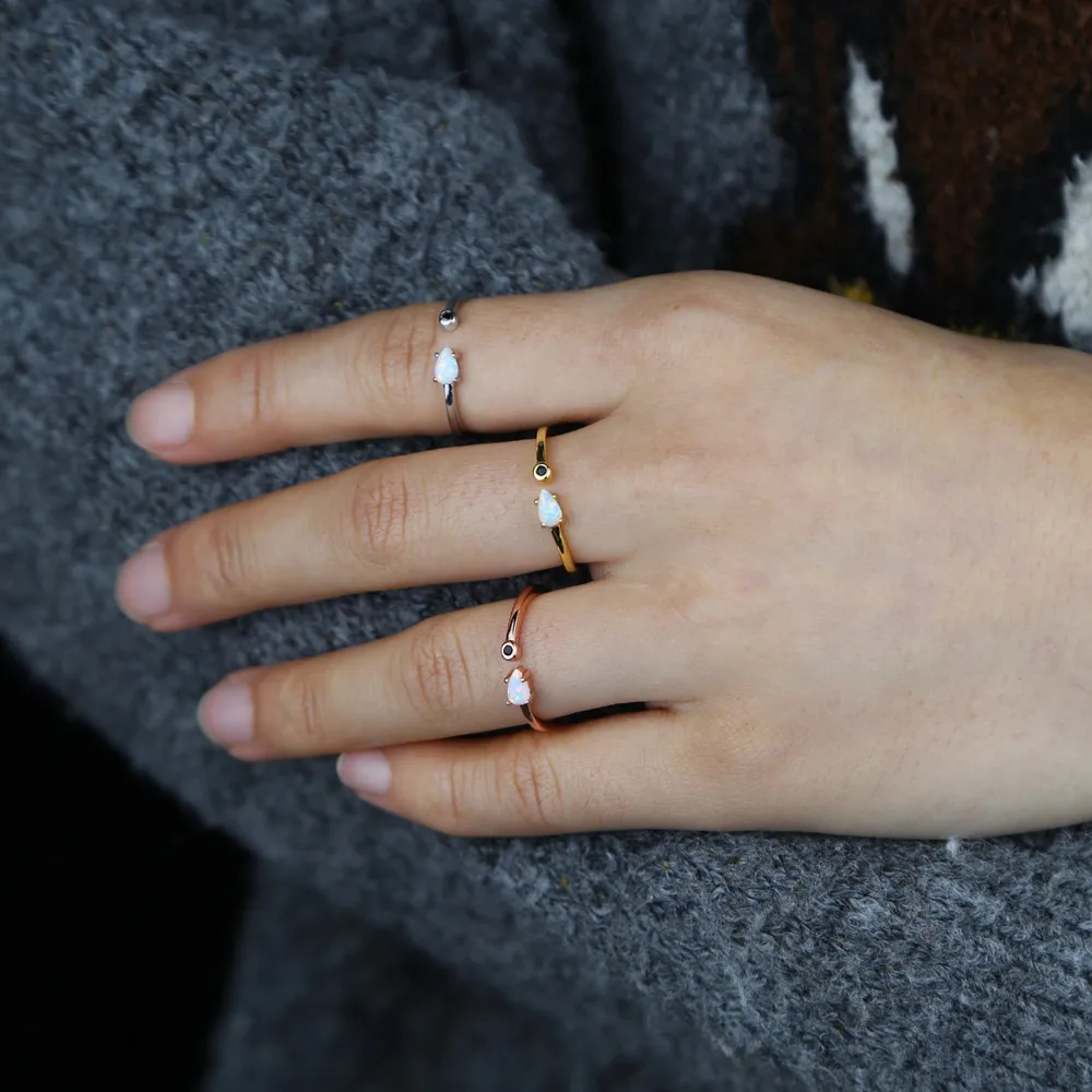 2021 gold farbe reißtropfen weiß feuer opal cz offener finger ring minimal zarte fashion elegant mädchen frauen kleine winzige bereinigte ringe