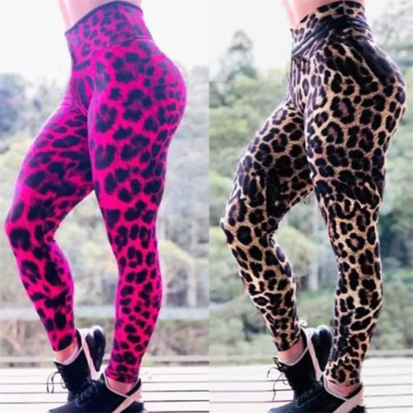 Sexy leopardo stampa legging vita alta compressione leggins push up palestra pantaloni fitness moda femme allenamento abbigliamento sportivo 211221