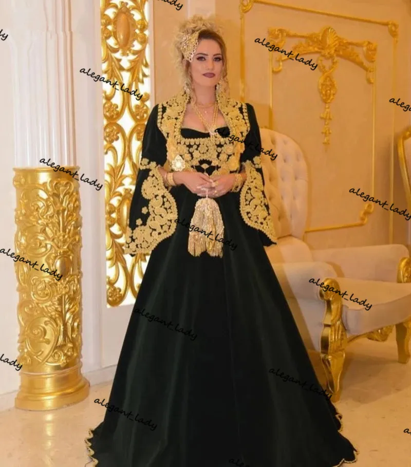 Abiti da sera in caftano albanese del Kosovo nero Vestidos Formales Abito da ballo tradizionale in oro con applique Robe De Soir￩e De Mariage