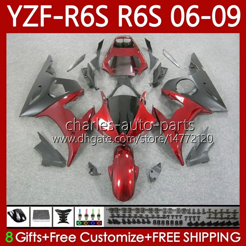 Aftermarket Body Fairing Kit: Red Pearl And Black For 600cc Motorcycles ...