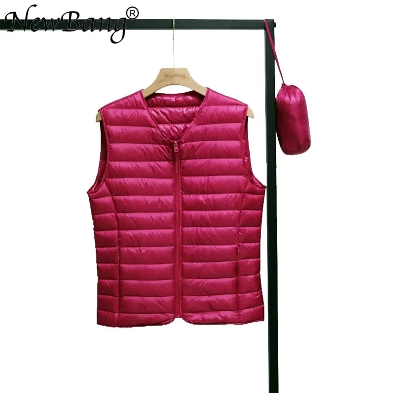 Newbang Spring V 넥 여성의 울트라 라이트 다운 조끼 지퍼 허리 코트 따뜻한 라이너 조끼 휴대용 커플 조끼 201102