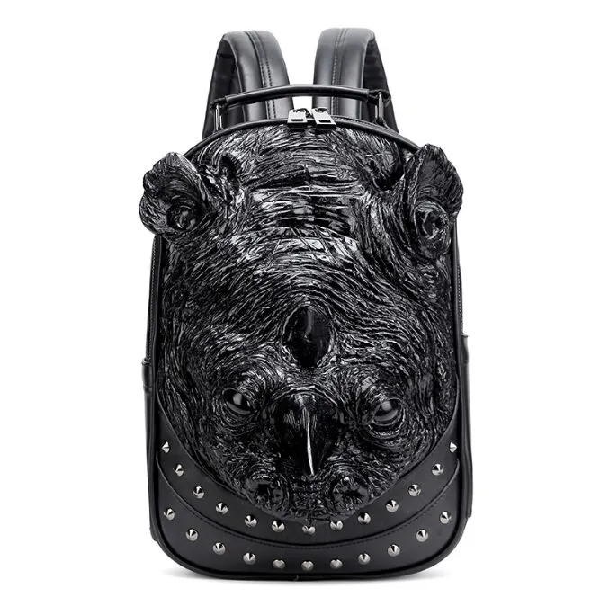 حقائب الظهر 3D Punk Male Male Animal Lion Backpack Cool Travel Computer Bag Design Pu ذات جودة جيدة أكياس مدرسة