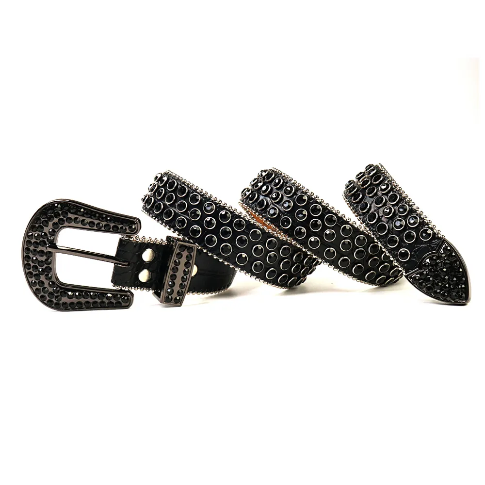 Vintage Western Rhinestones Belt Removable Buckle  Cowgirl Bling Leather Crystal Studded Belt For Women Men