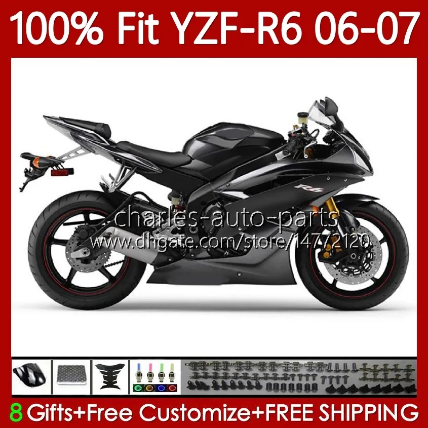 حقن العفن الجسم ل Yamaha YZF R 6 600 CC YZF-R6 YZF600 2006-2007 موتو هيكل السيارة 98NO.33 YZF R6 600CC YZFR6 06 07 YZF-600 2006 2007 OEM Fairing Kit 100٪ Fit All Matte Blk