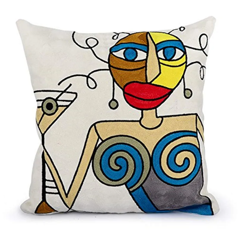 PICASSO WOMAN IN A CHAIR CUSHION COVER Artistic Embroidered Cotton