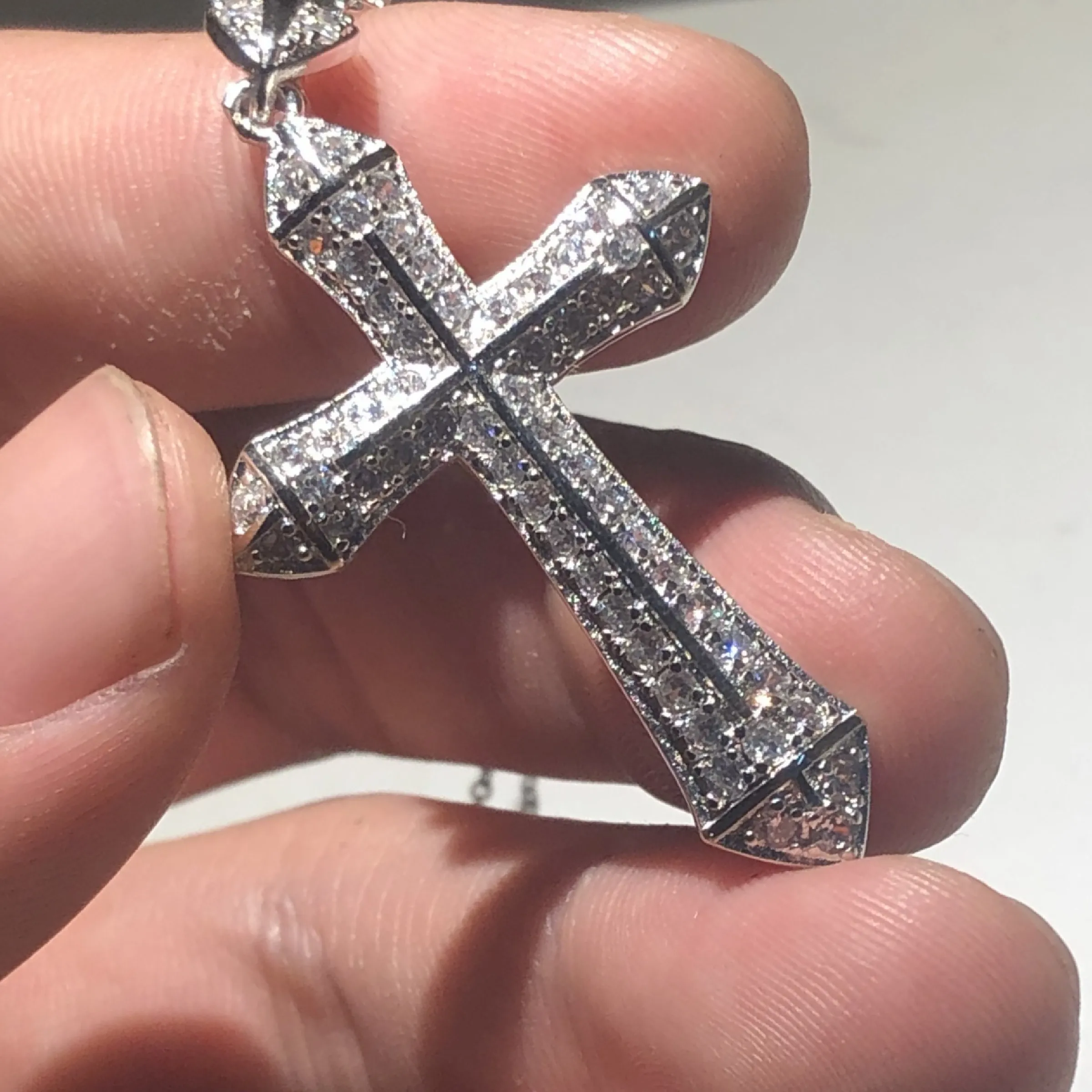 Mode 925 Sterling Silber Hof Ritter Exquisite Bibel Jesus Kreuz Anhänger Halskette für Frauen Kruzifix Charme Simulierte Diamant Schmuck
