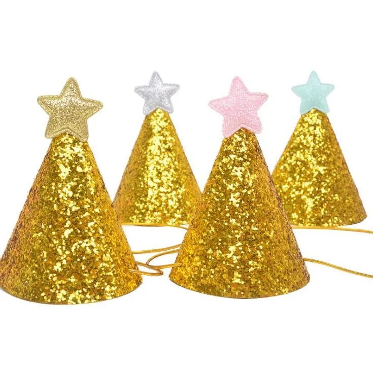 Golden Glitter Birthday Hat with Star Party Baby Shower Decor Headband Photo Props Children Party Decor Gold Party Hats SN5113