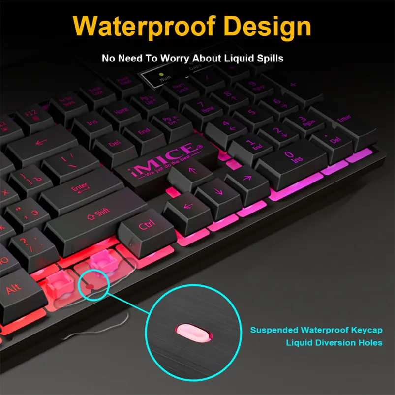 RGB Arkadan Aydınlatmalı Oyun Klavyesi Kablolu Oyun klavyeleri 104 Kauçuk Keycaps PC Laptop için Rus Ergonomik USB Klavye