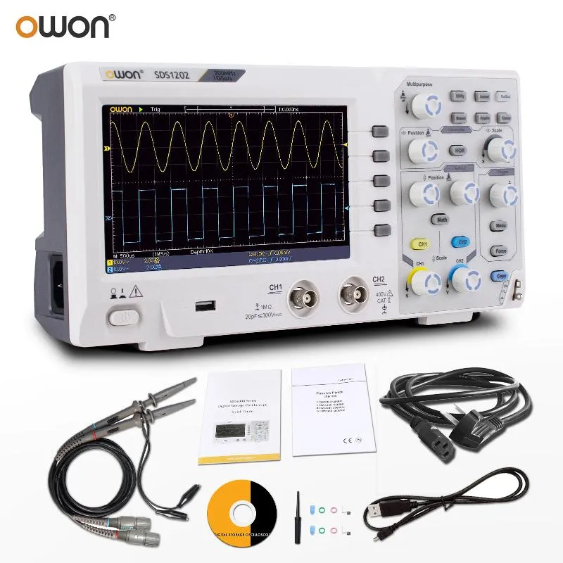 OWON SDS1202 Digital Oscilloscope 2 Channels 200Mhz Bandwidth 1GSa/S 7 Handheld LCD Display