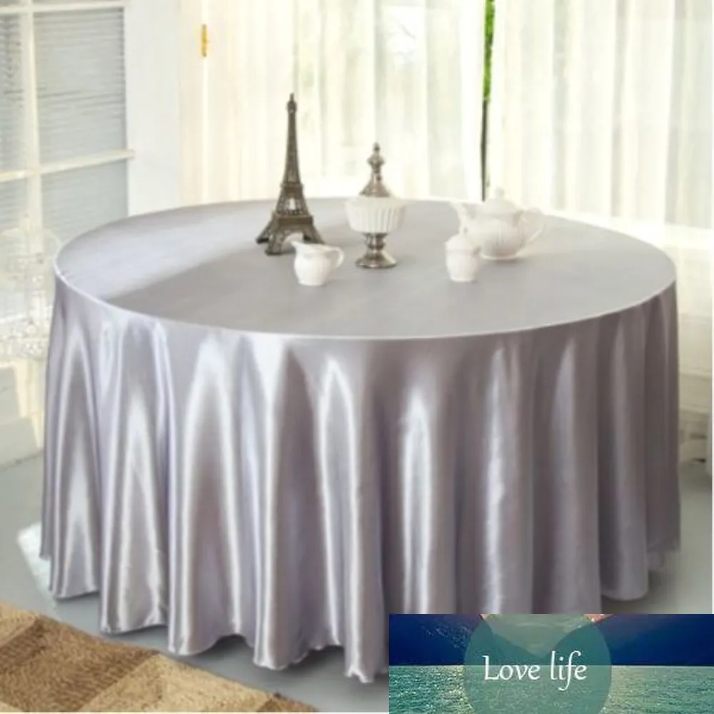 10pcs / pack Cor Prata 120 polegadas redonda de cetim Capa Toalhas de mesa para a festa de casamento Restaurante Banquete DecorationsSheet