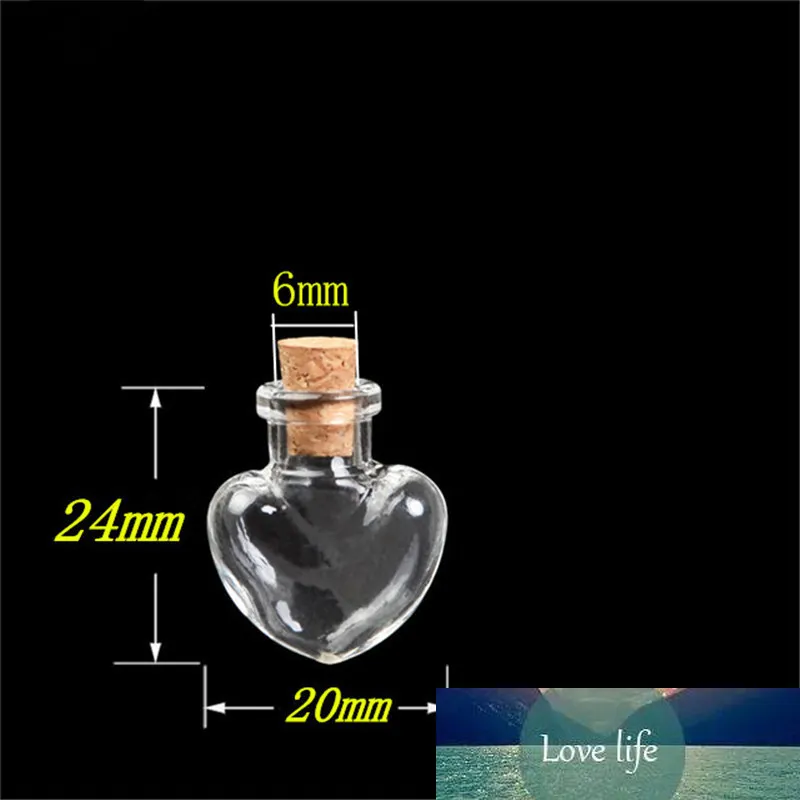 愛の心の形のミニかわいいガラスのボトルペンダントの小さなdiyのびんと透明なクリアな瓶ギフトバイアル20pcs卸売