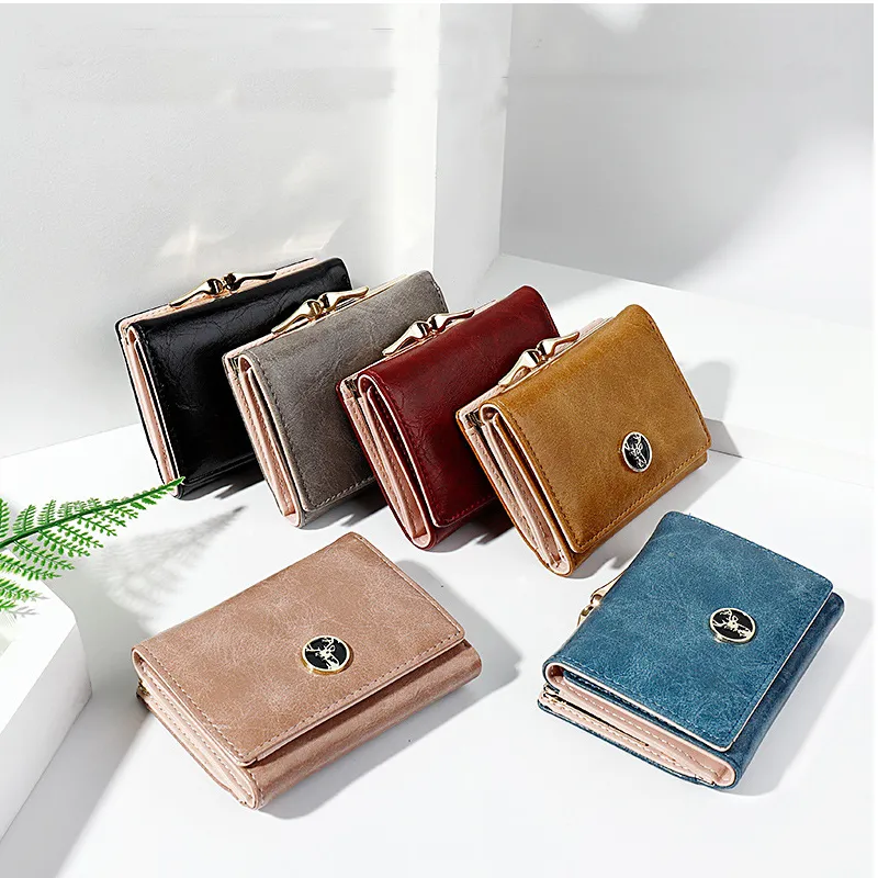Kort damer plånbok multifunktionell lädermynt mode lås miniatyr