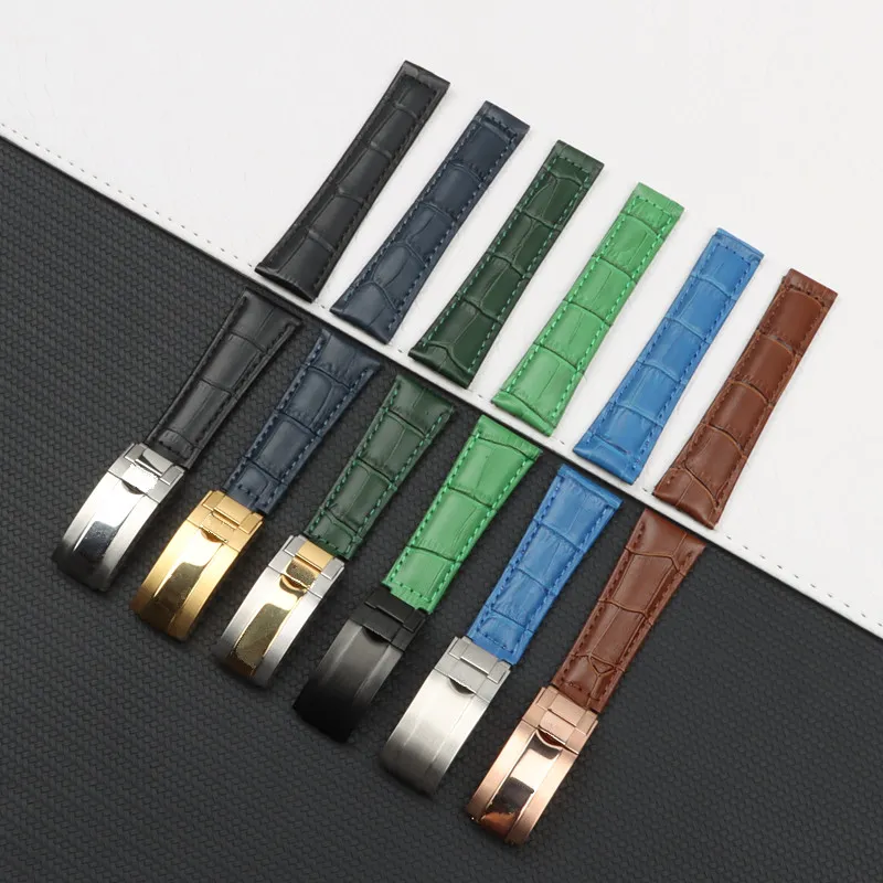 جلد طبيعي ووتش حزام لتناسب RX ووتش حزام مع سوار النشر 20MM الأخضر البني الأزرق الأسود