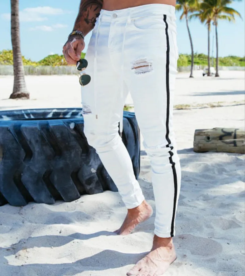 Męskie Malowane Skinny Slim Fit Straight Zgrywanie Zgryzione Plisowane Kierowane Patch Dżinsowy Spodnie Dżinsy S-3XL