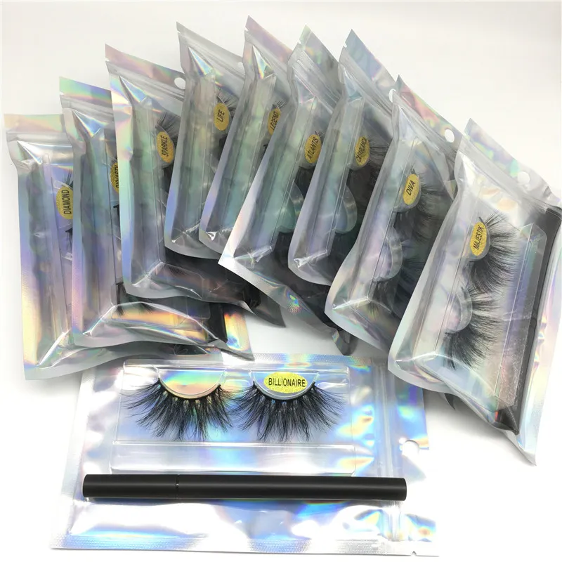 25 mm Nerz Wimpern mit Kleber Eyeliner Dramatischer langes 5d Faux Nerz Wimpern 3D Nerz Wimpernkleber Klebstoff für Softyelash -Verlängerung