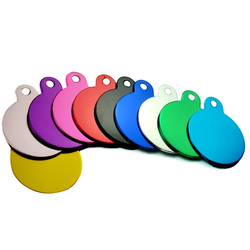 Candy Color Dog ID-kort Aluminium Circle Shaped Pet Tags Blank Cat Name Pendants