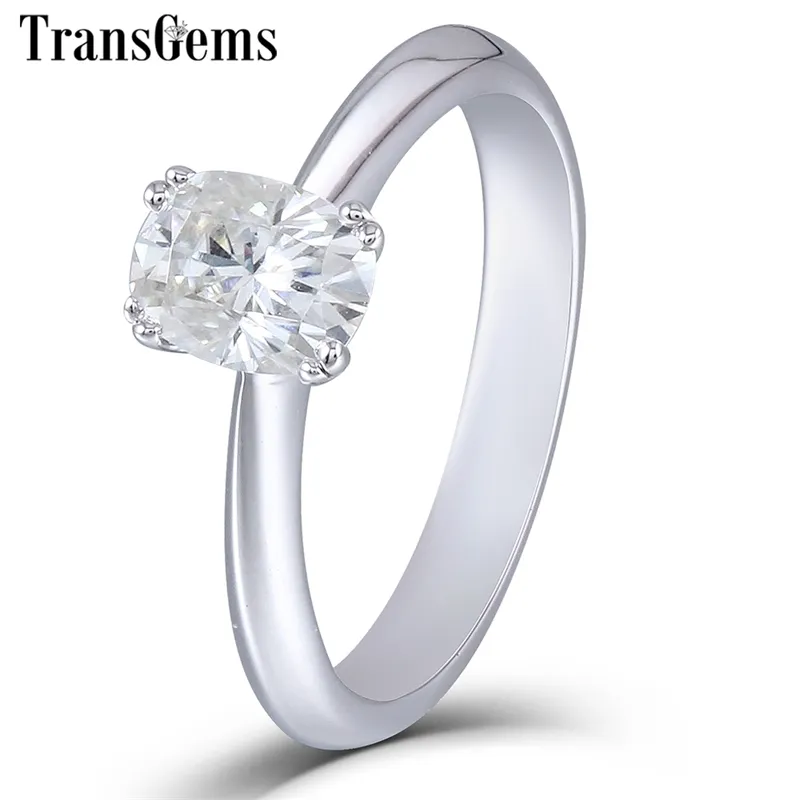 TransGems Solid 14K 585 Wit goud 1 CT CT CT 5x7mm F Color Cuhsion Cut Engagement Ring For Women Wedding Gift Y200620