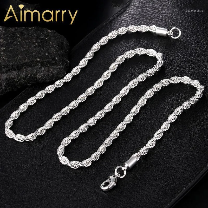 Aimarry 925 Sterling Silver 4mm Rund Twisted Rope Necklace För Kvinnor Män Bröllopsfödelsedag Gåvor Charm Mode Smycken Kedjor