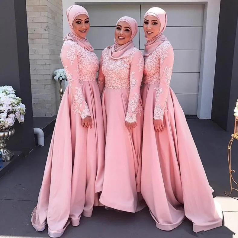 Pink Muslim Bridesmaid Dresses Long Sleeve Lace... From Babynice666,  $110.92 | DHgate.Com
