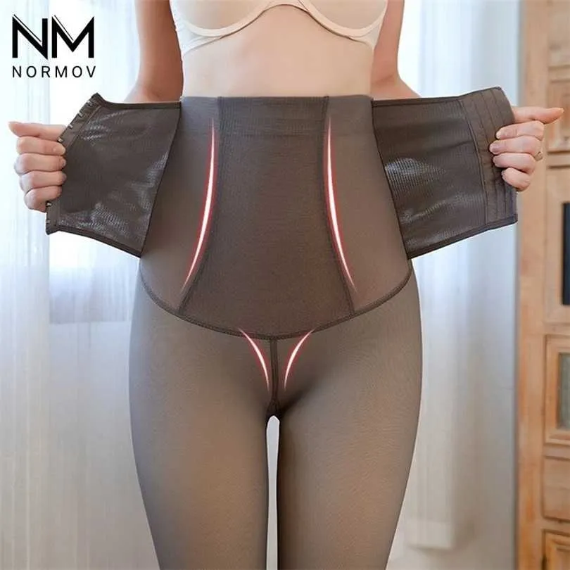 NORMOV Winter Breasted Leggings Fake Translucent Elastic High Waist Tight Leggins Trainer Plus Velvet Warm Women 211221