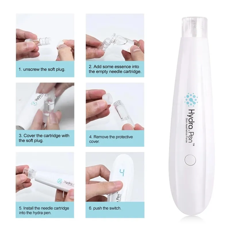 Hydra Pen H2 Derma Roller Cura della pelle Applicatore automatico di siero HydraPen Microneedling DermaPen con 2 cartucce di aghi