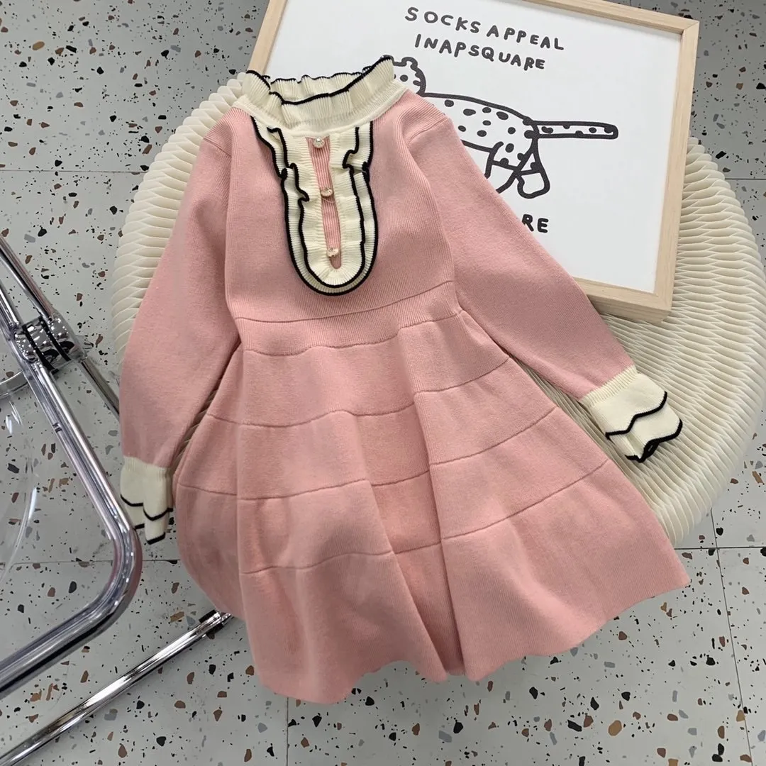 Tissu de haute qualité fille robe pull intelligent jupe bas, robe pour enfants princesse robe tricotée jupe enfants portent K10176