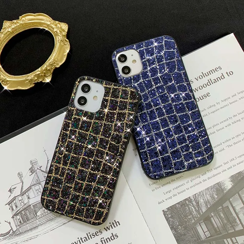 Étui de téléphone de luxe Bling pour iPhone 12 11 Pro MAX XS XR XS MAX 7 8Plus couverture arrière à paillettes colorées pour Samsung S20