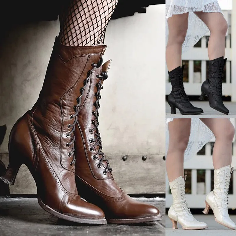 Mid calf lace clearance up boots with heel
