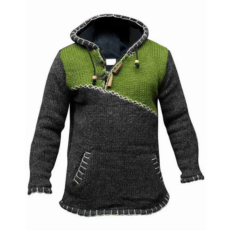 Mens Sweaters Casual Hooded Autumn Winter Male Hooded Knitted Pullovers Long Sleeve Patchwork Sweaters for Men Dropshipping