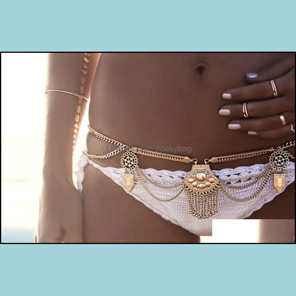 Women fashion Tassel body Belly Chains bohemian Bikini beachwear waists jewelry Necklace Waist belly body chains Beach gifts