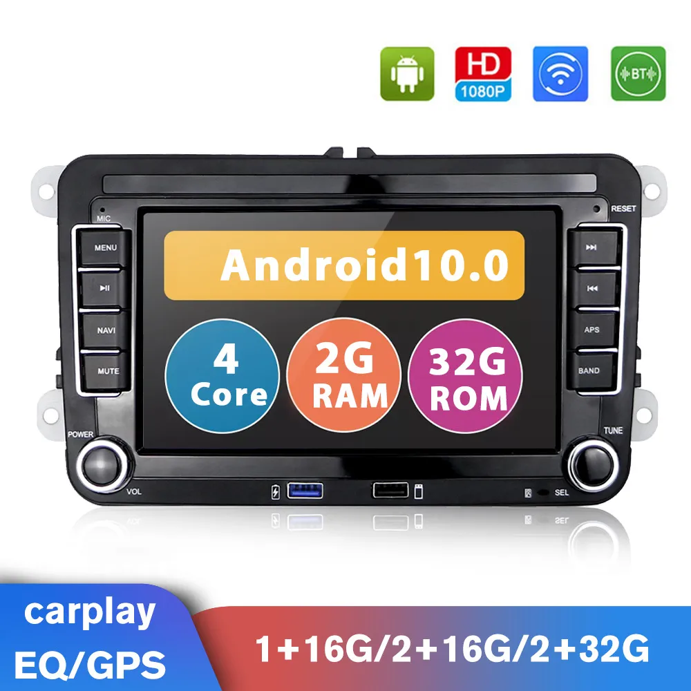 2din 7 '' Android 10.0 GPS Carro Rádio para VW Golf 5 6 Touran Passat B6 B7 Sharan Jetta Polo Tiguan Skoda Assento WiFi Player