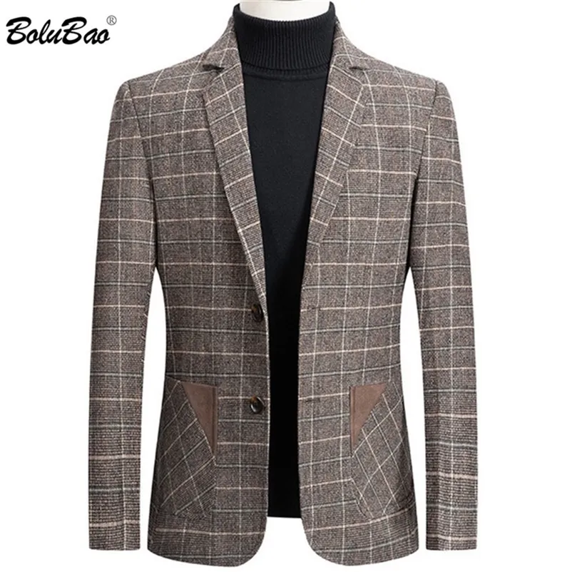 BOLUBAO Brand Men Blazer Personality Wild Men's Suit Jacket High Quality Fashion Plaid Print Slim Fit Warm Blazer Coat Male 220310