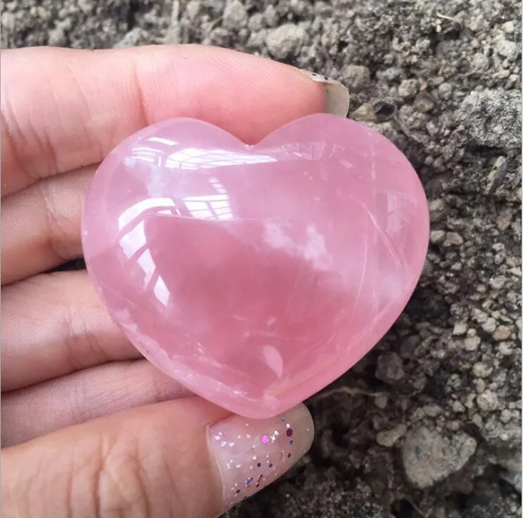 Natural Rose Quartz Heart Shaped Pink Crystal Carved Palm Love Healing Gemstone Lover Gife Stone Crystal Heart Gems