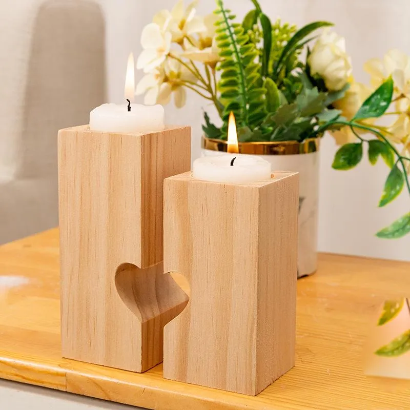Wooden Tea Light Candle Holder Creative Heart Hollowed-out Candlestick Romantic Table Decoration For Home Birthday Party Wedding DH8578