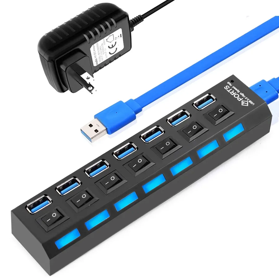Usb Multi Adapter Kit 7 Port USB 3.0 Hub Splitter Multi USB Port Expander With Power Adapter ...