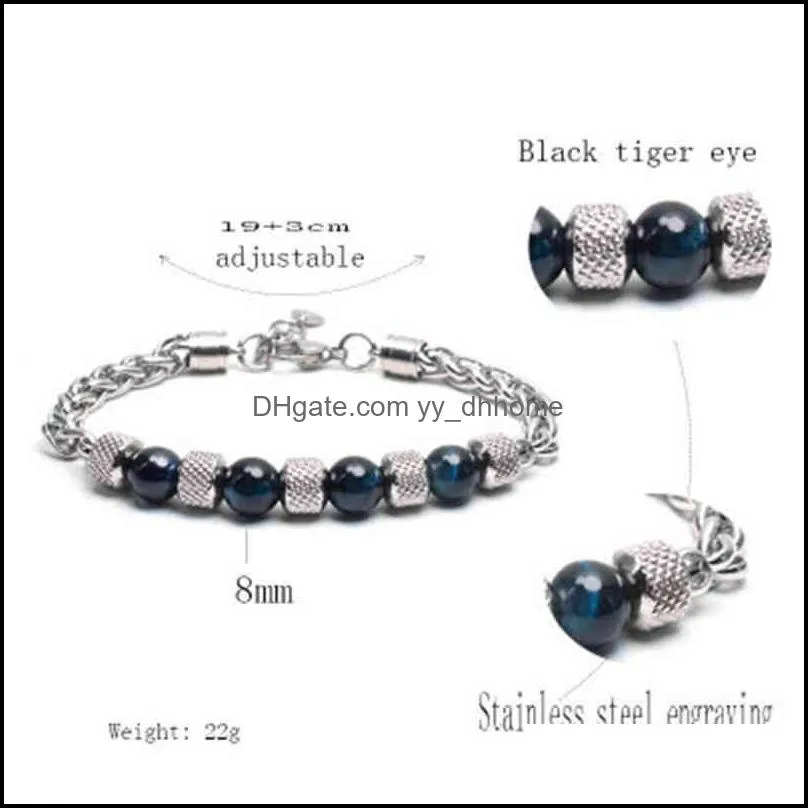 JS-003 Wholale Fashion Natural Stone Accsory Stainls Steel Black Male Punk Style Dainty Bracelet For Men